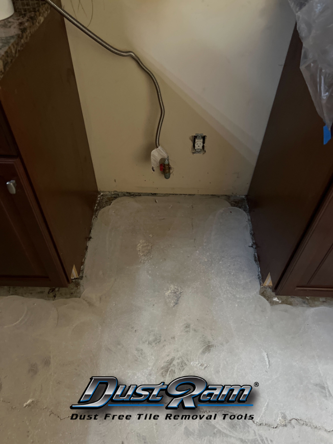 kitchen refrigerator area tile removal dust free
