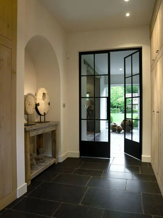 BLUE STONE FLORE TILES, OAK WOOD CLOSET DOORS