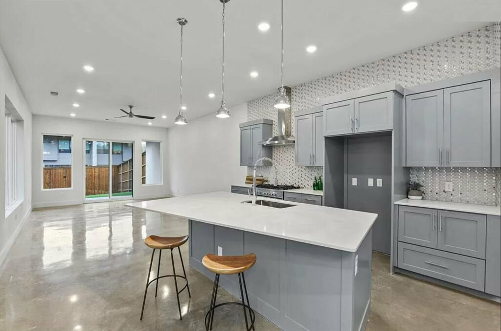 concrete floors in the kitchen space